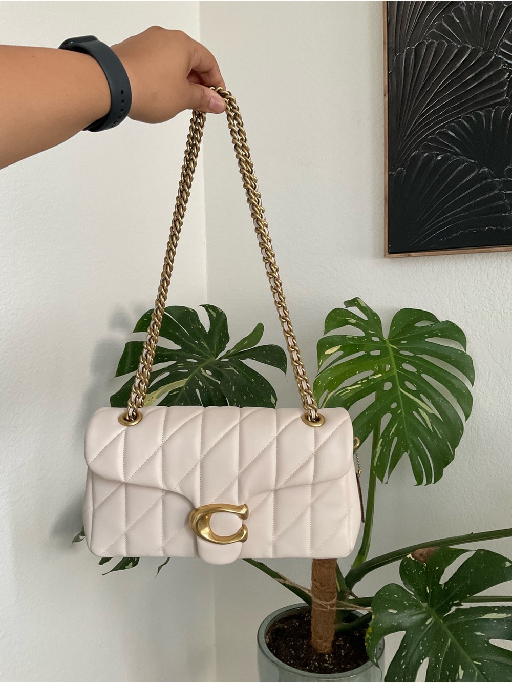 Coach Cream Quilted Tabby 26 with Gold Chain